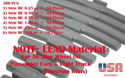 300 Pc Lead Clip-on Wheel Weight Balance Type MC 0.25 0.50 0.75 1.0 1.25 1.50z • $66.99