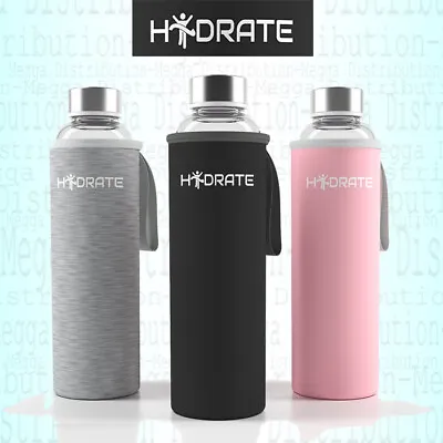 £8.50 • Buy Hydrate Borosilicate Glass Water Bottle, 550ml With Protective Neoprene Sleeve