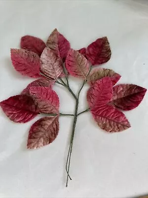 Gorgeous Rich Pink Vintage Velvet Millinery Flower Leaves Spray • $7