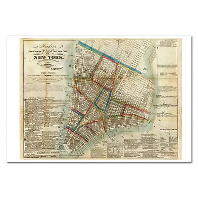 Vintage Manhattan City Map Poster | Highly Details Bird View Art | 1833 Period  • $18.69