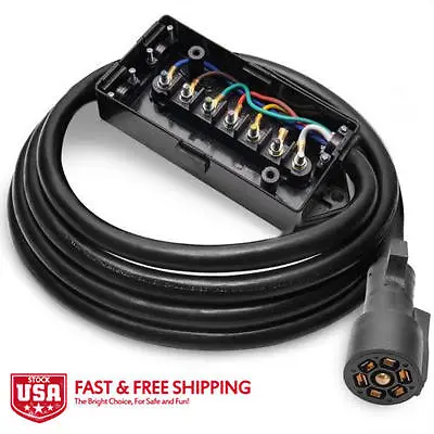 MICTUNING 8ft Trailer Cord 7 Way Plug Inline Junction Box 7-Pole Wiring Harness • $36.54
