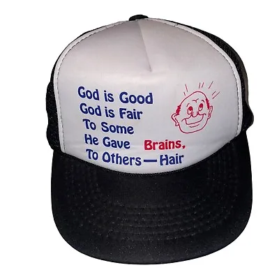 VINTAGE Snapback Men's Funny Trucker Hat Cap God Good God Fair Some Brains Hair  • $12.47