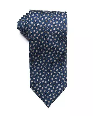 Dunhill London $215 Blue Red White Geometric Pattern Silk Tie 3.2” Made In Italy • $41.21