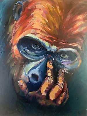 Funny Gorilla Oil Painting Original 16”by 20”on Canvas • $120