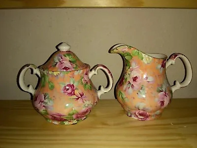 Chintz China Sugar Bowl And Creamer. Emma Pattern. Made In Staffordshire England • $27.99