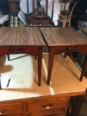 Pair Of Mahogany Mid Century Formica Top End Tables By Mersman  (ET32) • $359.10