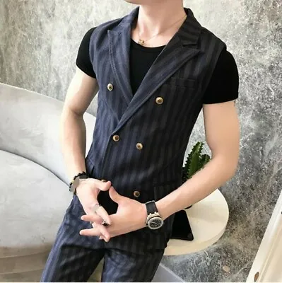 $122.44 • Buy Britain Style Men's Striped Suit Slim Fit Double Breasted Pants Waistcoat Chic L