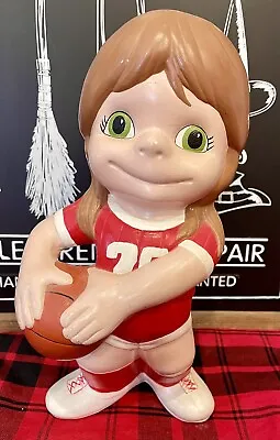 Vintage 70s Basketball Indians Smiley Girl Ceramic Atlantic Mold Figurine Red • $20