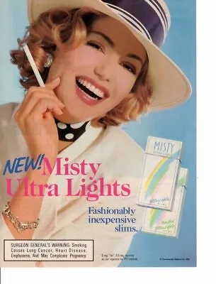 Vintage Print Ad Tobacco Cigarette Advertisement MISTY Lights Fashionably Hat 93 • $9.95