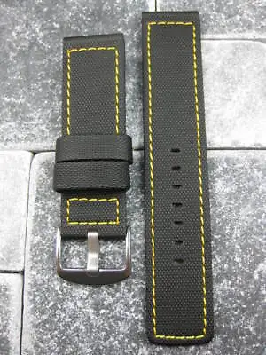 22mm PVC Rubber Band Black Diver Watch Strap Kevlar Yellow For Maratac XL L • $33.74