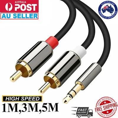 RCA Cable 3.5mm To 2RCA Male To Male Stereo Audio Y Splitter Aux Adapter Cord AU • $20.99
