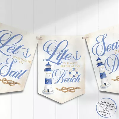 Coastal Seaside Bunting Beach Quote Banner Lighthouse Nautical • £6.99