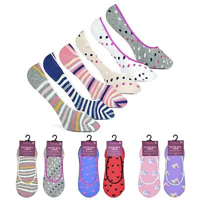 Ladies Footsies Shoe Liners 6 Pack Silicon Support Cotton Rich Patterns UK 4-7 • £9.99