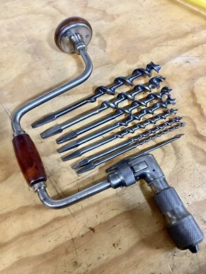 $59.95 • Buy Vintage Merit By Millers Falls 12” Sweep Premium Bit Brace Hand Drill & Bit Set