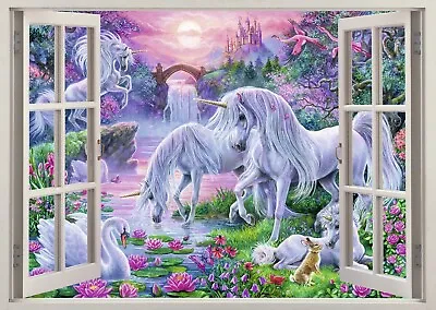 £19.95 • Buy Unicorn Castle Fantasy Fairy Horse 3d Smashed Wall View Sticker Poster Art Z-161