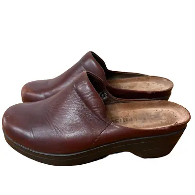 Mephisto Womans 9 Soft Leather Clogs Slide Sandals Comfort Air Walking Brown • $44