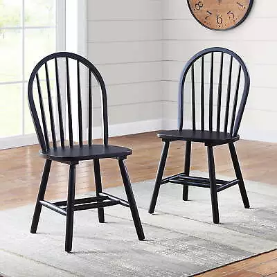 Autumn Lane Windsor Solid Wood Kitchen Dining Chairs Black Finish (Set Of 2) • $148.50