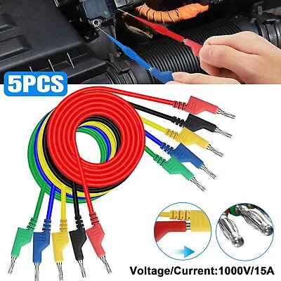 5Pc Stackable Banana To Banana Plug Test Lead Soft Wire Cable Set For Multimeter • $14.98