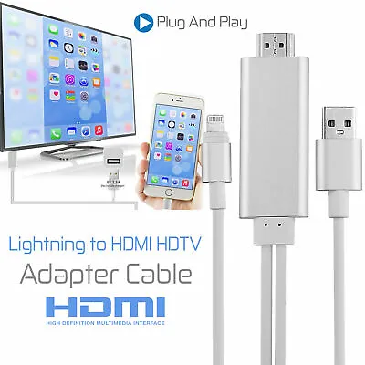 HDMI Cable AV To TV Cable 1080P USB Charger For IPhone 11Pro X XR XS • £13