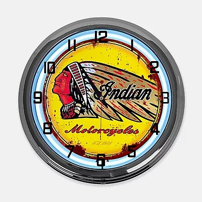 18  Indian Motorcycle EST. 1901 Metal Sign Designed White Neon Clock • $119.99