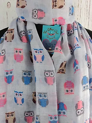 Women's Hootie Owl Scarf Silver Grey Gift Wrap/ Gift Box Personalised Gift Card • £14.95