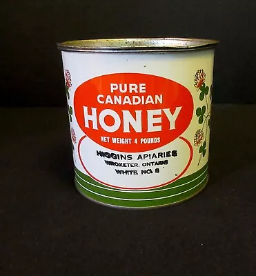 Pure Canadian HONEY Tin Pail 4lb (Higgins Apiaries Wroxeter Ont) Vintage NICE! • $10.89