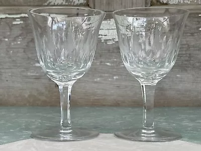 Set Of 2 Vintage Cordial Sherry Port Stemmed Wine Glass Crystal Vertical Cuts • $24.98