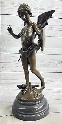 15.5  Tall Brown Bronze Patina Detailed Cupid Statue/newel Post Vintage Deal NR • $234.50