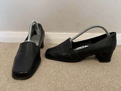 M & S Footglove Black Low Heel Leather Slip On Shoes - Size UK 6 • £14.99