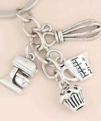 £4.99 • Buy Silver Cupcake Charm Keyring I Love To Cook Book Cake Design Keychain Chef Gift