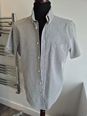 Zara Man Egyptian Cotton Short Sleeved Striped Shirt - Size Medium • £16.99