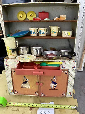 Vtg Ideal Toy Corp.  Litho Kitchen Hutch Cabinet With Dishes & Utensils #4638 • $85