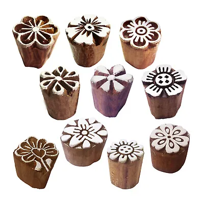 £11.99 • Buy Henna Wooden Stamps Urban Small Round Floral Pattern Printing Blocks (Set Of 10)