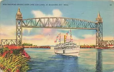 Canal Ship Railroad Bridge Cape Cod MA Linen VTG P144 • $3.35