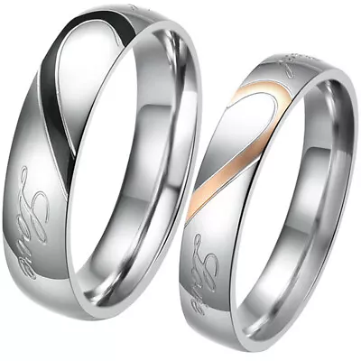 Stainless Steel  Real Love  Heart Couples Ring Promise Engagement Wedding Band • $8.99