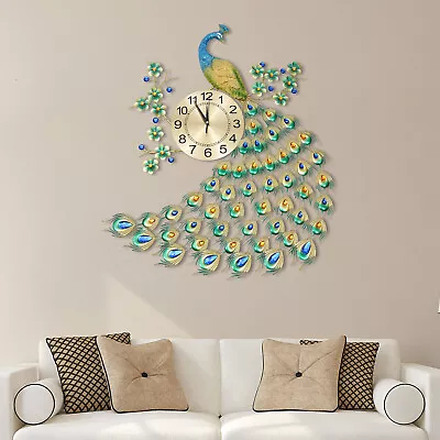 Luxury Peacock 8.26Inch Wall Clock 3D Metal Big Watch Art Decoration Modern New • $60.80