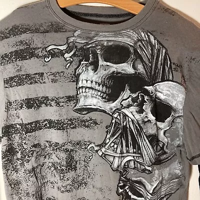 MMA Elite Shirt Mens Large Gray Thermal Long Sleeve Skulls Black Sleeves • $49.77