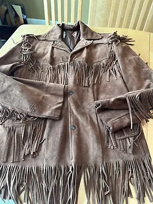 Vintage Rancher Brown Fringe Suede Leather Mens Western Jacket Sz 38 • $161.99