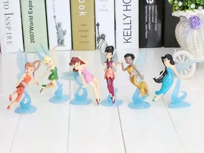 Disney Tinkerbell Fairy Figures Friends Cake Toppers Toys 9cmH 6pc W/ Blue Wings • $19.95