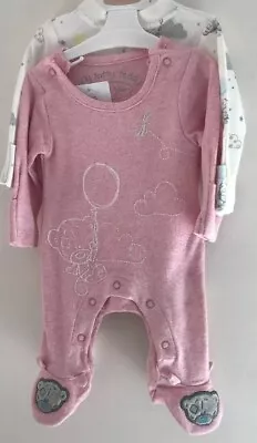 £15.99 • Buy 9-12 Months~ 22 Lbs ~ Tiny Tatty Teddy Pink And White Set Of 2 Sleepsuits~ M&S