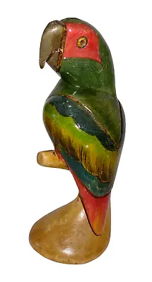 $24.99 • Buy Vintage Green Parrot Tiki Bird Hand Carved Painted Balsa Wood South America 12 