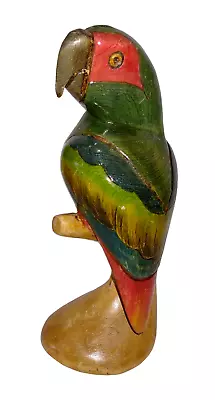 Vintage Green Parrot Tiki Bird Hand Carved Painted Balsa Wood South America 12  • $24.99