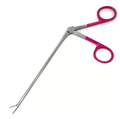 Micro Alligator Ear Forceps 5.5  Shaft Wide Oval Cup Jaws Pink Finger Rings • $15.99