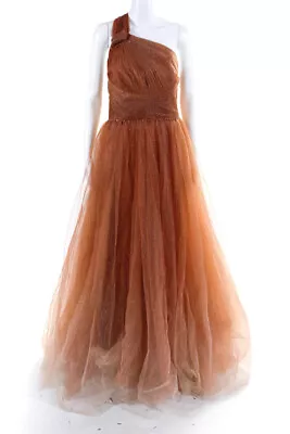 Mac Duggal Womens Glitter Tulle Halter Full Length Gown Tan Size Large • $156.01