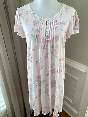 Miss Elaine Nightgown Large L Gown Cotton Blend Knit Floral Flutter Sleeves • $19.88