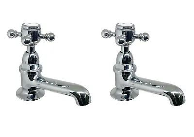 Edwardian Traditional Chrome Basin Taps Hot & Cold Classic Cross Head - PAIR • £64.99