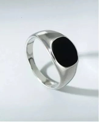 1pc Men's Silver Black Stainless Steel Square Minimalist Decor Ring Size S • £4.29