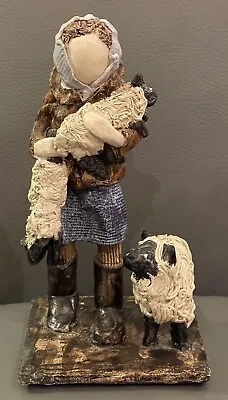 Ceramic Art Sculpture Shepherdhess And Sheep 19cm • £45