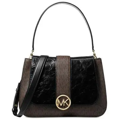 Michael Kors Lillie Signature Polished Top Handle Satchel Signature Brown/Black • $195