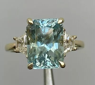 4Ct Emerald NATURAL Aquamarine MOISSANITE  Women's Ring 14K Yellow Gold Plated • $73.90